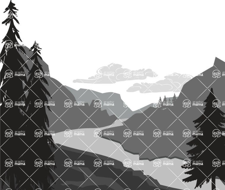 Vector silhouettes - Mountains and River Landscape Vector Silhouette
